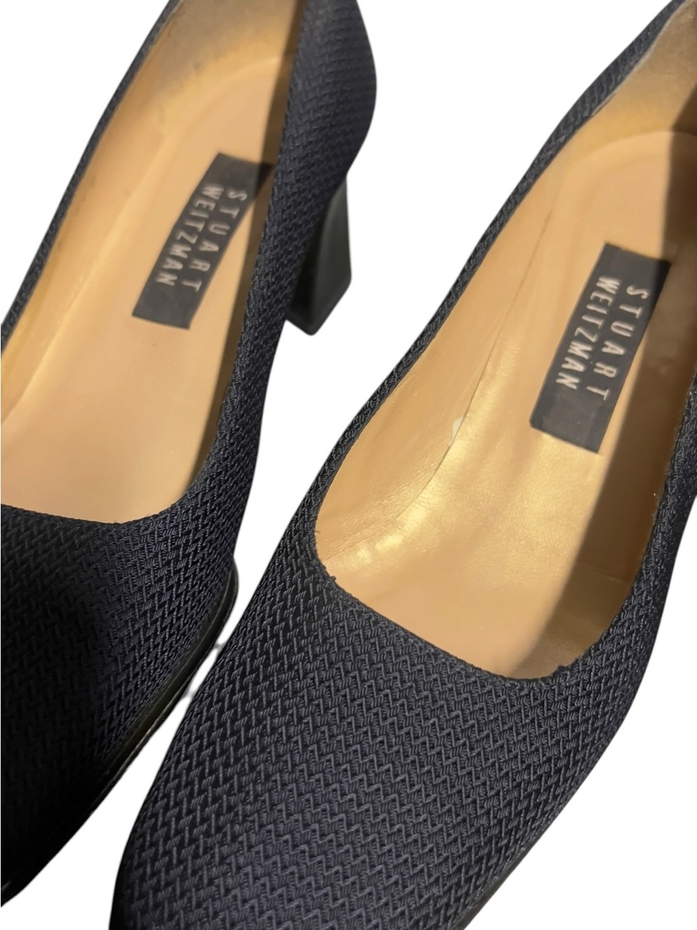 Stuart Weitzman Black Textured Block Heel Pumps - Picture 8 of 9